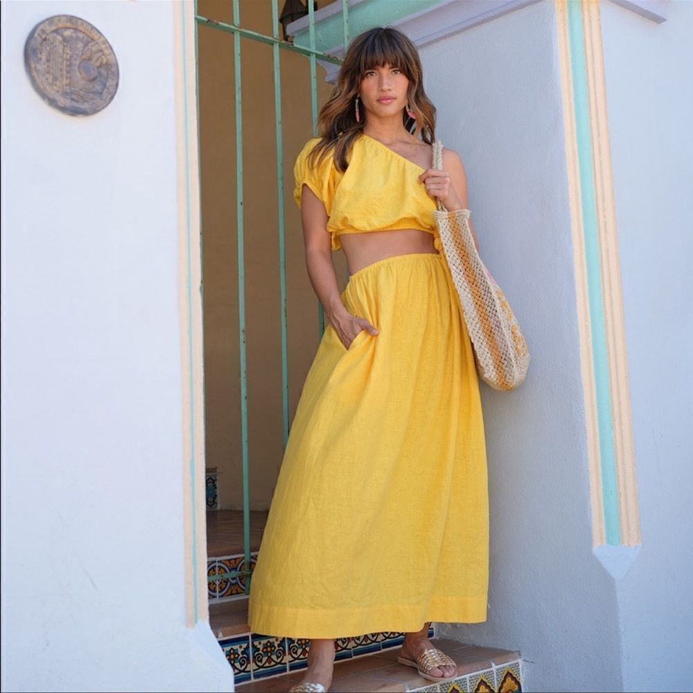 FARM RIO One-Shoulder Open-Waist Midi Dress